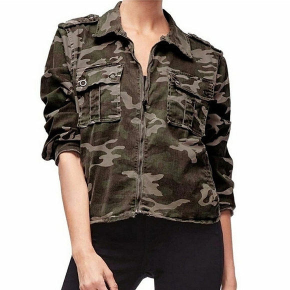 Good American Washed Camo Print Military Style Jacket Size 0/1 - S/M - Picture 2 of 13